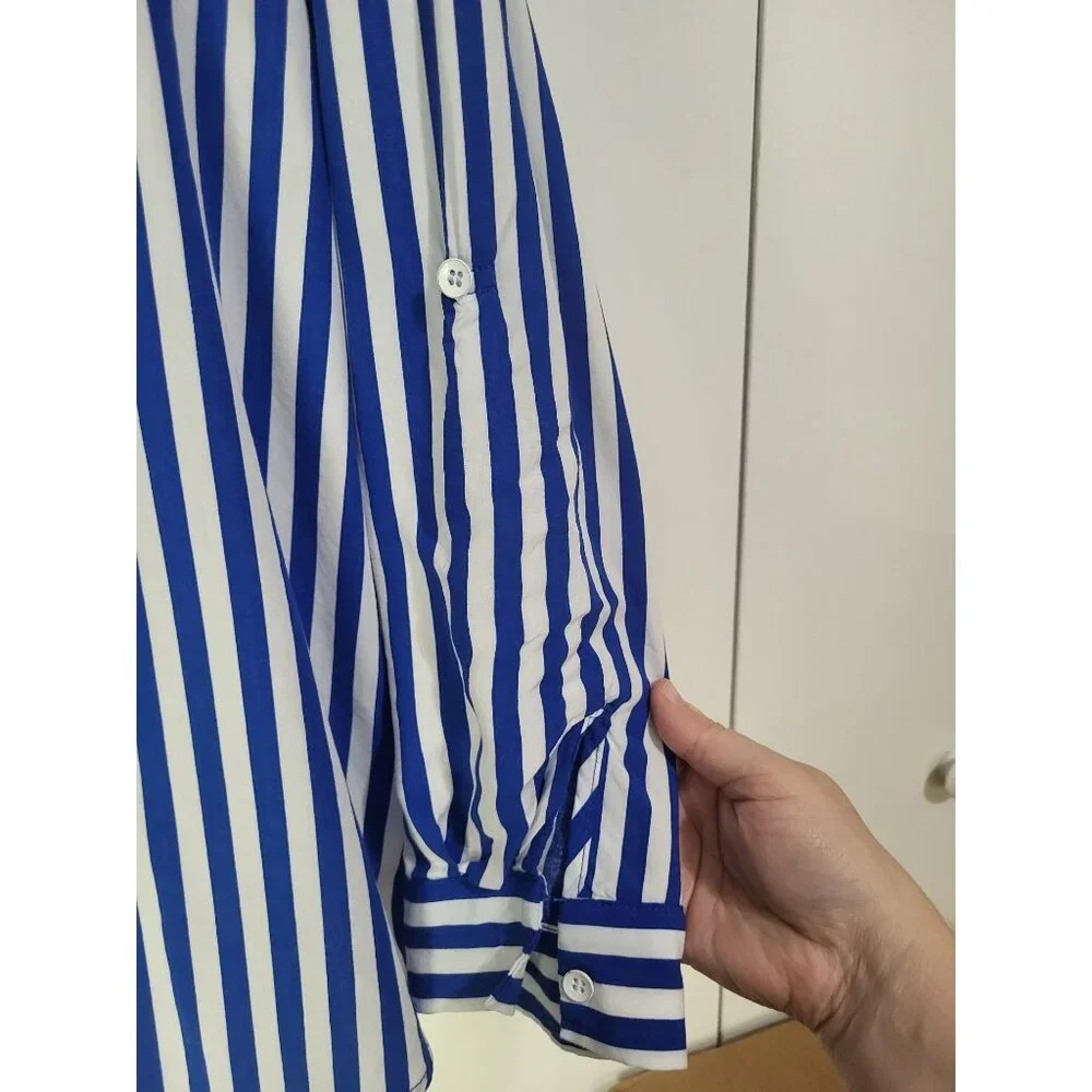 Jane & Delancey Women's XL Blue White Striped Button Down Shirt Coastal Beach - Picture 3 of 7